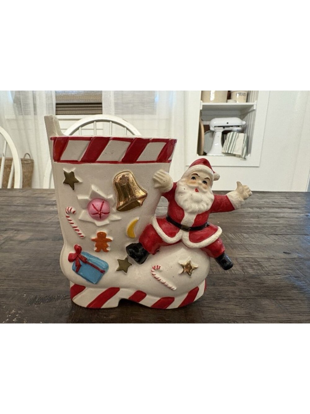 Vintage Ceramic Christmas Boot Santa Gifts 1940’s Decor Vase
